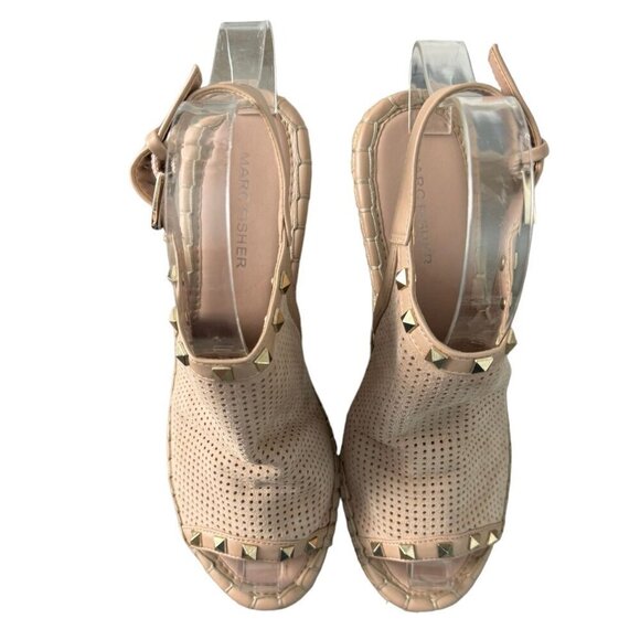 Marc Fisher Senton Suede Espadrille Studded Tan Wedges Sandals Size 7.5 - Picture 5 of 14